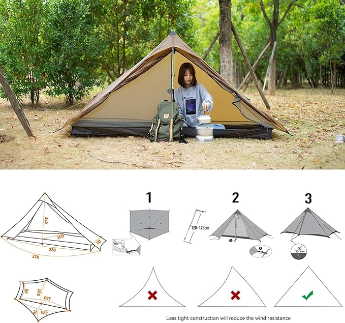 3F UL Gear Lanshan PRO Lanshan Ultralight Tent 3 Season Backpacking Tent for 2 Person, Waterproof Professional Tents for Camping, Trekking, Kayaking, Climbing, Hiking