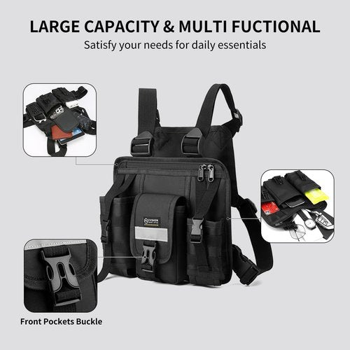 Tactical Chest Bag for Men, Outdoor Multi-purpose Utility Vest Pouch with Water Bottle Pocket EDC Chest Pack Daypack for Running Hiking Cycling