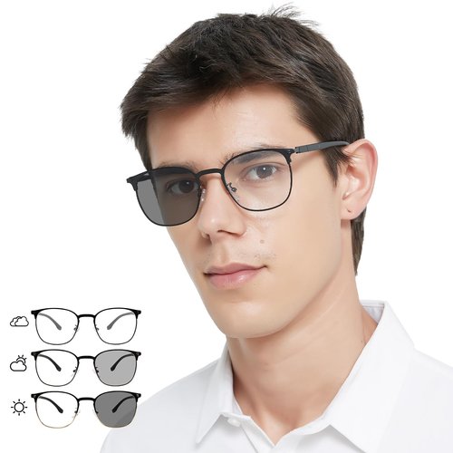 MARE AZZURO 3 Pack Photochromic Sunglasses Men Fashion Metal Blue Light Blocking Glasses Cool Sun Shades UV400 Protection