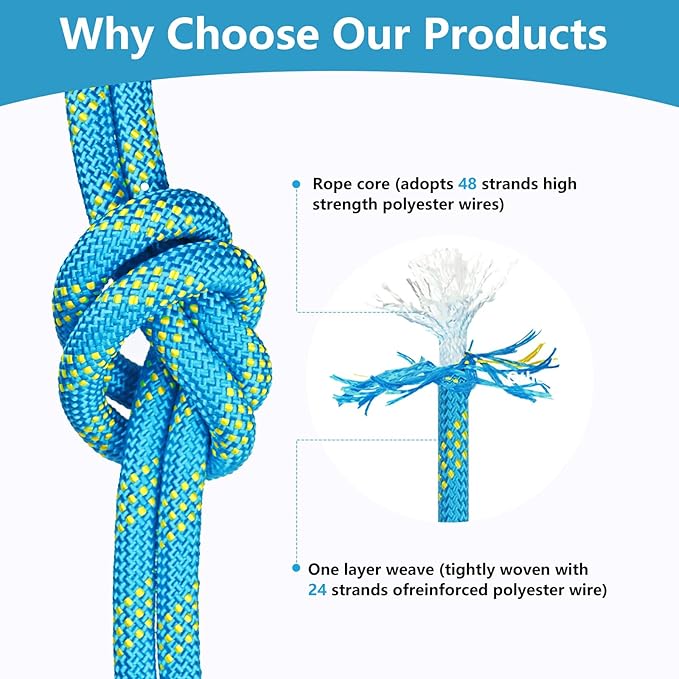 Arborist Rigging Rope - Blue 1/2 in x 200 Ft Static Bull Rope for Climbing Tree Felling Pulling Various Outdoor Applications Construction Swing Sailing