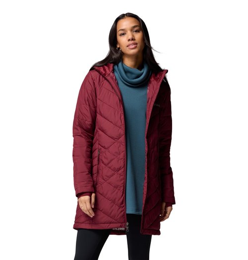 Columbia Womens Heavenly Long Hooded Puffer Jacket, Rich Wine, Medium