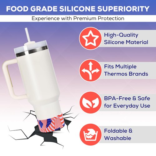 Patriotic Tumbler Boot - Silicone Boots Compatible with Stanley Quencher 20, 30 and 40oz & IceFlow Flip Straw Bottle 20oz 30oz - Tumbler accessories - USA Accessories - Patriotic Decorations