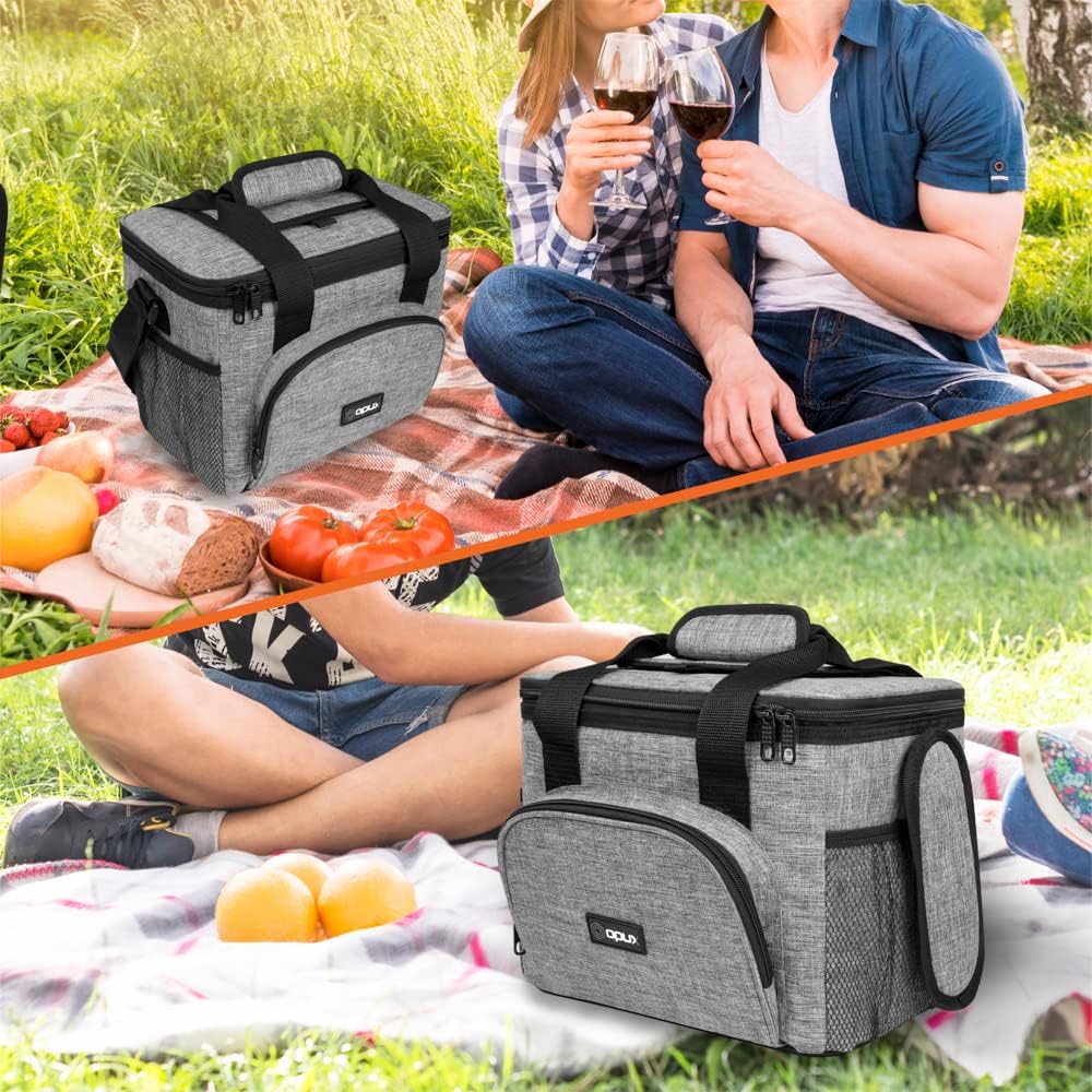 OPUX Soft Cooler Bag, Insulated Collapsible Lunch Cooler Bag for Men Work Camping Beach Travel, Portable Soft Sided Leakproof Waterproof Large Lunch Bag Box with Shoulder Strap 18 Cans, Heather Navy
