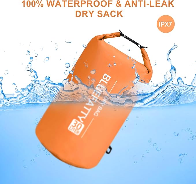 Waterproof Dry Bag Floating Roll Top Dry Backpack for Kayaking, Rafting, Boating, SUP, Fishing with IPX8 Waterproof Phone Case, Orange, 30L