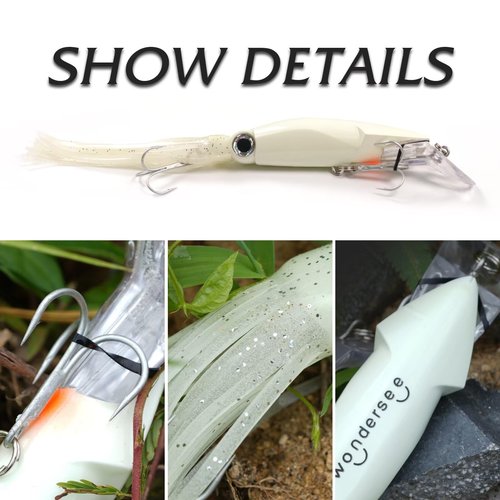 Wondersee Squid Fishing Bait Soft Hard Lures Kit Swimbait Crankbait Jig Simulation Weighted Holographic 4 PCS, Red & Black