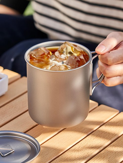 MAXCOOK Titanium Camping Mug 300ml/10.1oz Lightweight Titanium Pot with Lid Foldable Handle Tea Cup Coffee for Outdoor Backpacking Hiking Traveling Picnic