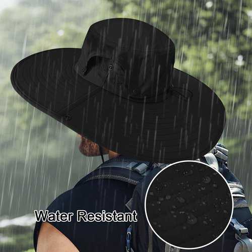 Cooltto Wide Brim Sun Hats with Waterproof Breathable for Fishing, Hiking, Camping，for Men Women Kids Black