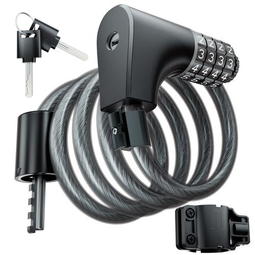 Windone Lock Bike Lock Cable, 4 Feet Bike Cable Lock Combination with Complimentary Mounting Bracket, 0.47 Inch Diameter (4FT, Black-12mm)