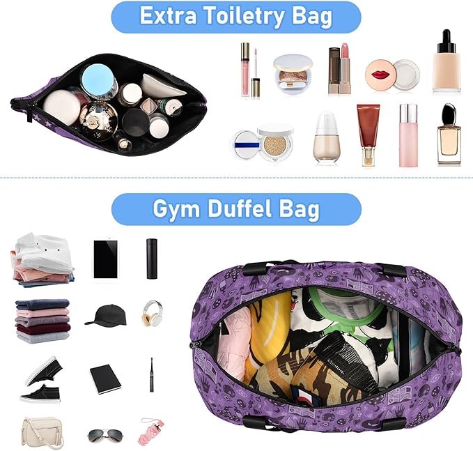 Halloween Witch Sports Gym Bag with Waterproof Dry Wet Pocket, Travel Duffel Bag for Women Men，Workout Bag Fits Yoga, Swimming