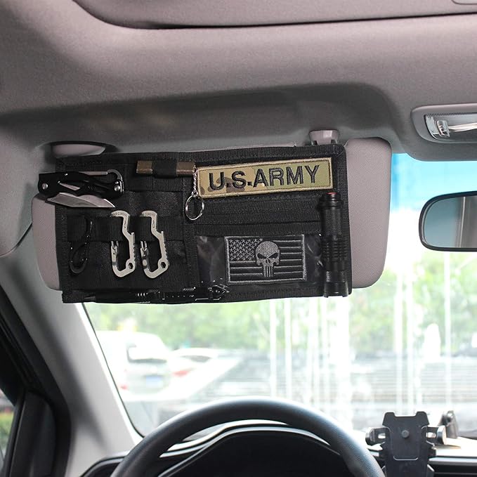 WYNEX Molle Visor Panel Organizer, Tactical Car Sun Visor Cover Molle Webbing Compatible Vehicle Visor Storage Holder Pouch
