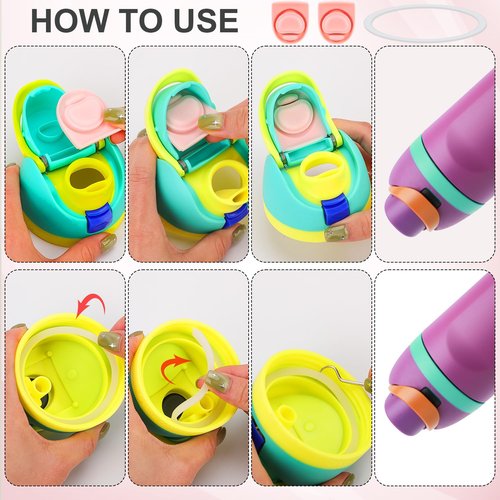 PEUTIER 5pcs Replacement Parts, Water Bottle Seal Circle BPA-Free Cap Sealing Gasket Silicone Stopper O Circle Lid Gasket Accessories Compatible with Owala FreeSip 19/24/32/40 oz (Pink)