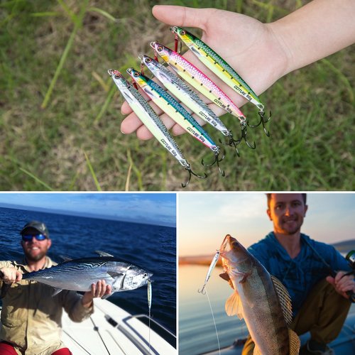Goture Vertical Jig Lures, Saltwater and Freshwater, 40-80g with Assist & Treble Hooks, 5PCS Fishing Jigging Spoons, Fast Fall for Tuna, Salmon, Bass