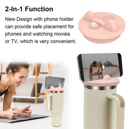 Stanley 40 oz Tumbler Lid Replacement - New Ungrade Silicone Reusable Lid with Phone Holder, BPA Free, Dishwasher Safe