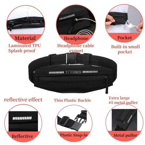 YITORMAN Running belts for women & Men,Slim running belt, Running belt for phone,phone pouch belt for walking,working,Travel Money Belt Running Gear Accessories Fits ALL Phones (Black)
