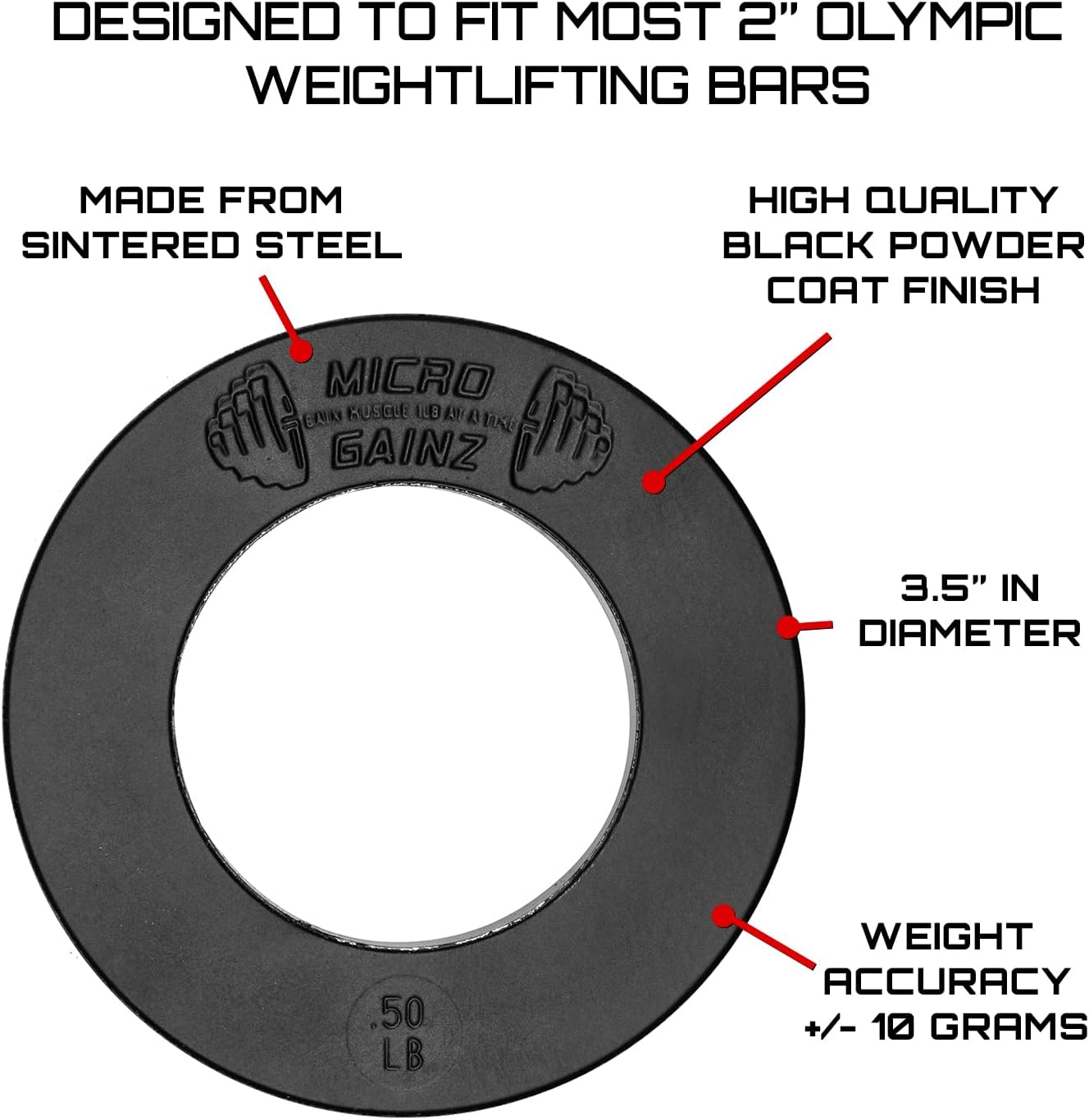 Micro Gainz Olympic Fractional Weight Plates Set, 8 Piece .50LB Olympic Weight Plates Set with Bag, Designed for Olympic Barbells for Strength Training and Micro Loading, Made in USA