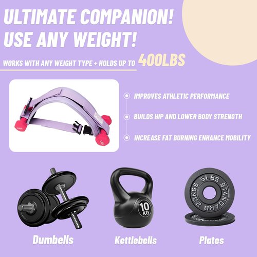 Hip Thrust Belt, Pixel Panda Hip Thrust Band, Portable Hip Thrust, Easy to Use with Dumbbells Kettlebells Plates, Hip Thruster for The Gym Home Workout (Purple)