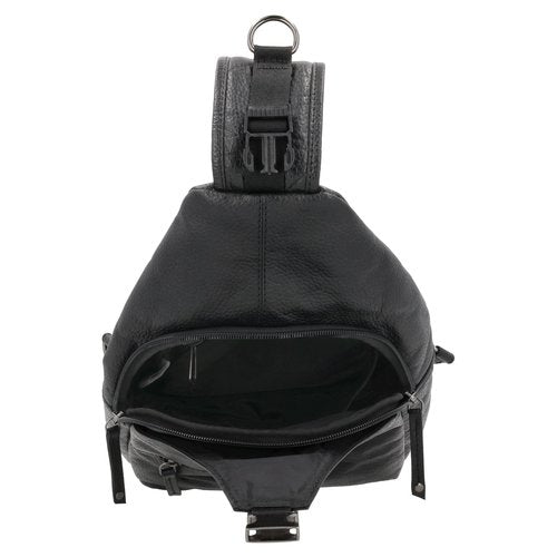 Lady Conceal Grayson Large Leather Sling Backpack with Locking Zippers (Black)