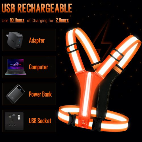 ocuvaep LED Reflective Running Vest Gear, High Visibility Reflective Running Gear, Light Up Running Vest Rechargeable Running Lights for Night Walking Running Cycling