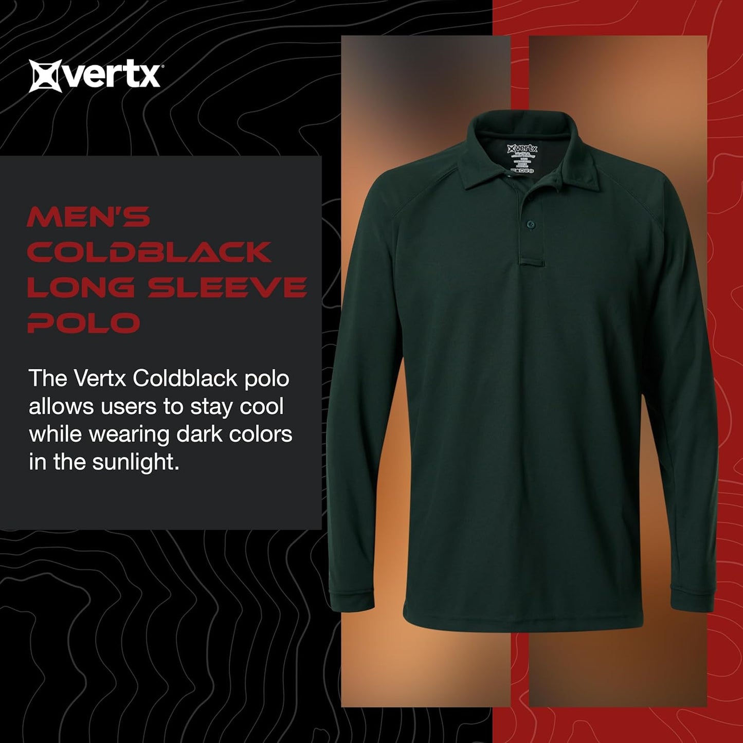 Vertx Mens Tactical Polo Shirt, Long Sleeve T-Shirt, Breathable, Tactical Clothing Gear, Police, Security, Relaxed Fit