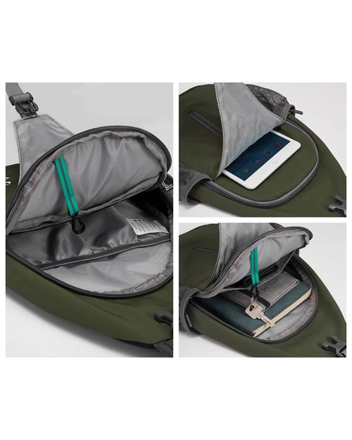 WATERFLY Crossbody Sling Backpack Sling Bag Travel Hiking Chest Bags Daypack (Dark Green)