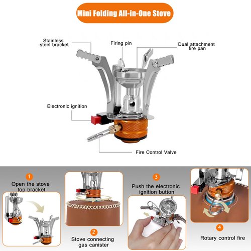 Quirkmyn 3PCS Camping Cookware Mess Kit with Lightweight Pot Mini Camp Stove and Carry Mesh Bag, Great for Backpacking Outdoor Camping, Hiking, Campfire and Picnic(Orange)
