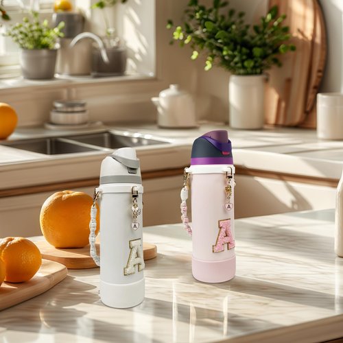 Silicone Boot Cute Monogram Set Compatible with Owala Water Bottle 24 oz - Perfect Letter Owala Accessories for Owala Tumbler, Owala Free Sip, Pink Owala, Black Owala, owala coffee tumbler (Pink, A)