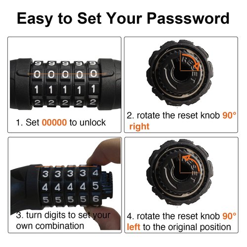 Rifarter Bike Lock Chain, 5 Digit Combination Heavy Duty Anti-Theft Bicycle Chain Lock, 3.2 Feet Long Security Resettable Bike Locks for Road, Mountain Bike, Scooter, Door, Gate, Fence, Black