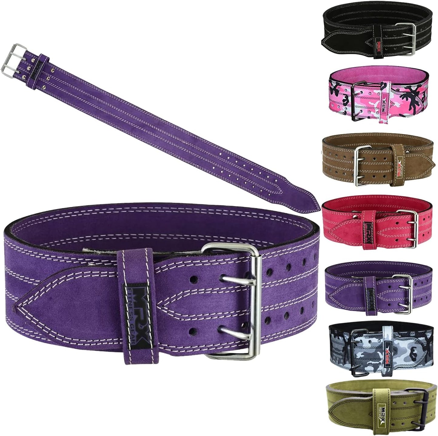 MRX Powerlifting Leather Belt 4" Wide 10mm Thickness Training Fitness Back Support Bodybuilding Belts with Steel 2 Prong Buckle