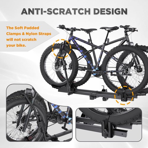 TANX Bike Racks for Ebikes,Fat Tire Bike Rack for Tow Hitch 2-Bike 200 lbs Capacity, Smart Tilting Platform for Standard E-Bikes, Fits 2-Inch Receiver