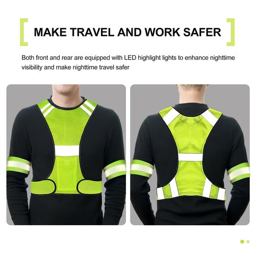 GOOFIT Reflective Vest, High Visibility, Breathable Vest, Lightweight Vest, Adjustable Reflectors for Running, Bicycle, Cycling and Jogging, for Men Women, with 2 Reflective Bands
