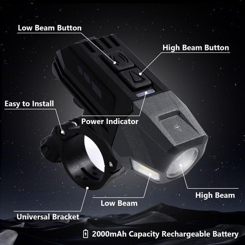 Bike Light, 800 Lumen Rechargeable Bicycle Lights with Spot and Flood Light, 5 Modes, IPX4 Waterproof, Super Bright Bike Headlight with White & Red Light for Men Women Night Riding, Mountain and Road