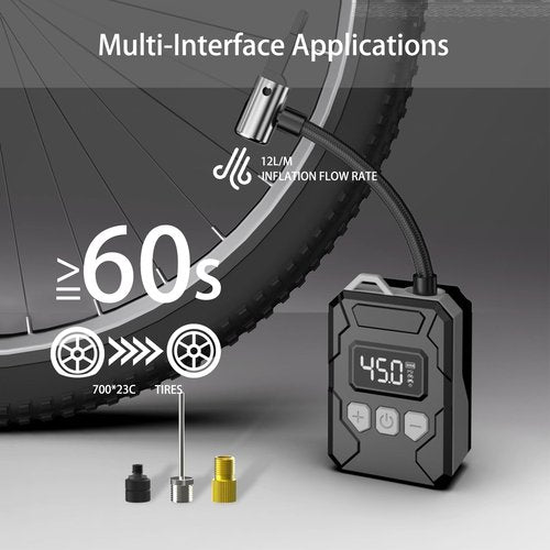 Mini Electric Portable Bicycle Pump, with American Valve.