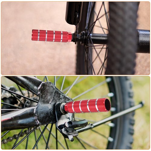 HARFINGTON 2 Pairs Bike Pegs Aluminum Alloy Rear Stunt Pegs Anti-Skid Stripe Back Seat Stands Fit 3/8" Axles for Mountain Bike, Red & Silver