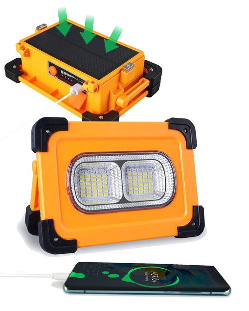 Solar Rechargeable Work Light - Portable LED Camping Lantern with Stand, Power Bank, Long-Lasting Flood Light for Underhood, Garage, Hiking, Outdoor Camping Party, Emergencies, MW2
