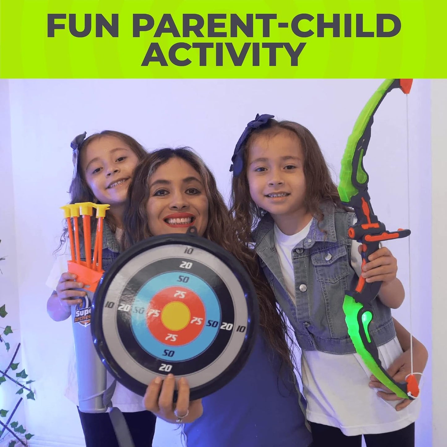 Toysery Kids Archery Set with LED Flash Lights, Toy Bow and Arrow Set for 6-8 Years Old Boys, Includes Archery Bow, 6 Archery Arrows, Target, Quiver - Great for Youth Practice