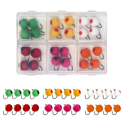 24pcs Fly Fishing Flies Kit Brass Beadhead Glo Bug Egg Floating Fly Lure for Salmon, Steelhead, Trout, Fishing Accessories