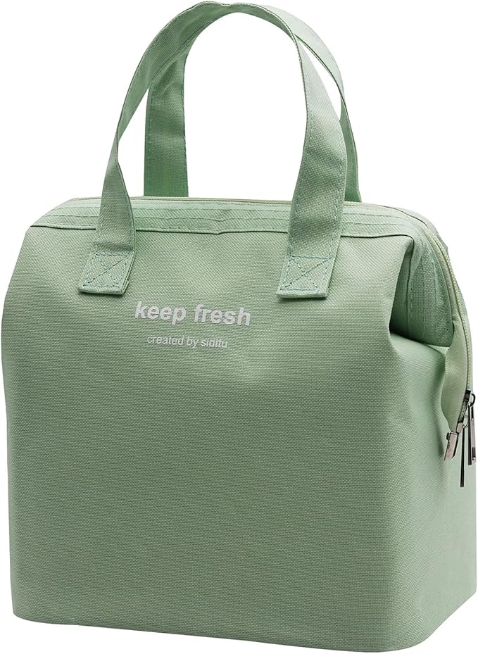 Mziart Insulated Lunch Bag Simple Bento Cooler Bag Lunch Tote Bag for Lunch Box for Women Men Adult Picnic Working Hiking Beach (Light Green)