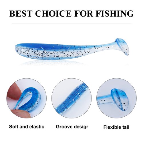 Soft Fishing Lures，90pcs Fishing Soft Plastic Lures and 5pcs Fishhook,Paddle Tail Swimbaits Soft Plastic Lures Kit for Bass Trout Walleye Crappie