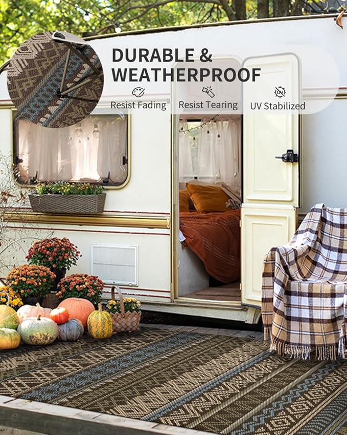 MontVoo Outdoor Rug Carpet Waterproof-Patio Rug Mat 6x9 Reversible RV Camping Rug Picnic Mat Plastic Straw Outside Rug for Balcony Porch Deck Beach-Boho Outdoor Area Rug for Patio Decor Colorful