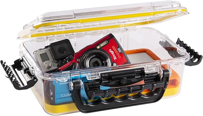 Plano Guide Series 3700 Field Box Waterproof Case, Blue, Large, With Wrist Strap for Boat, Kayak, and Camping, Outdoor Gear Storage, Clear/Yellow & 3440-10 Stowaway
