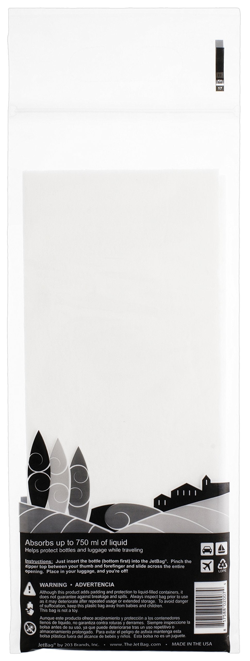 Jet Bag - Protective, Absorbent, Reusable Wine Bags for Travel (Set of 3) Made in the USA - Clear Back allows for Custom Insert