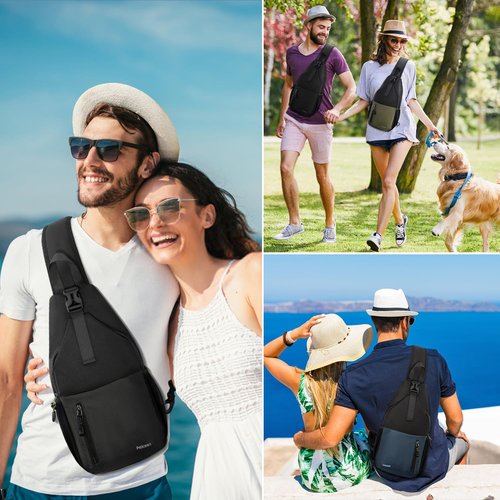 Peicees Sling Bag Crossbody Backpack For Men Women Hiking Waterproof Travel Shoulder Bags For Man Daypack Lightweight (Black)