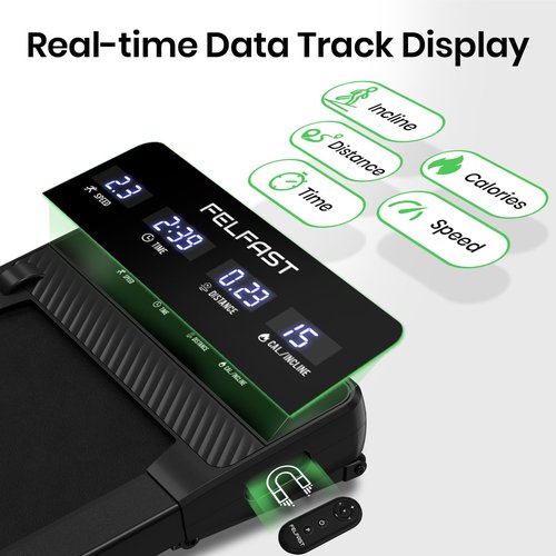 FelFast Walking Pad with 12% 6° Auto Incline, Under Desk Treadmill for Home Office w/Remote Control, 6 HIIT Mode, 265 Lbs Weight Capacity, 4 MPH Max, Desk Treadmill in LED Display, Black