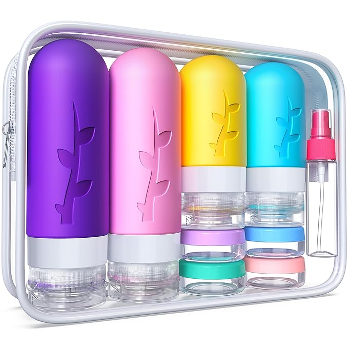 Travel Bottles,TSA Approved Containers for Toiletries, Silicone Leak Proof Refillable Liquid 3oz 2oz Travel essentials for Shampoo Conditioner Lotion BPA Free - Pack of 18