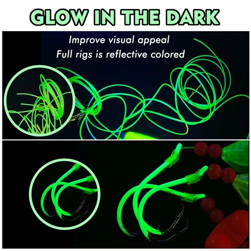 Eupheng Catfish Float Rigs, Catfishing Tackle Floats with Rattler Beads Snaps, Colorful Santee Cooper Rigs for Catfish Fishing 5/0 6/0 8/0 Glow in Dark Circle Hooks(6PCS)