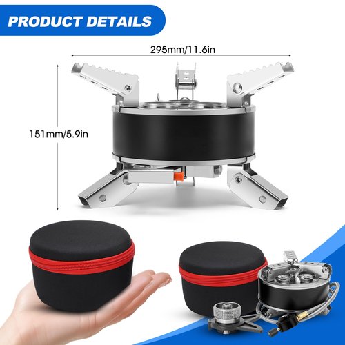 Camping Windproof Stove with Piezo Ignition Flame Regulator 6800W Portable Foldable Camping Windproof Gas for Outdoor