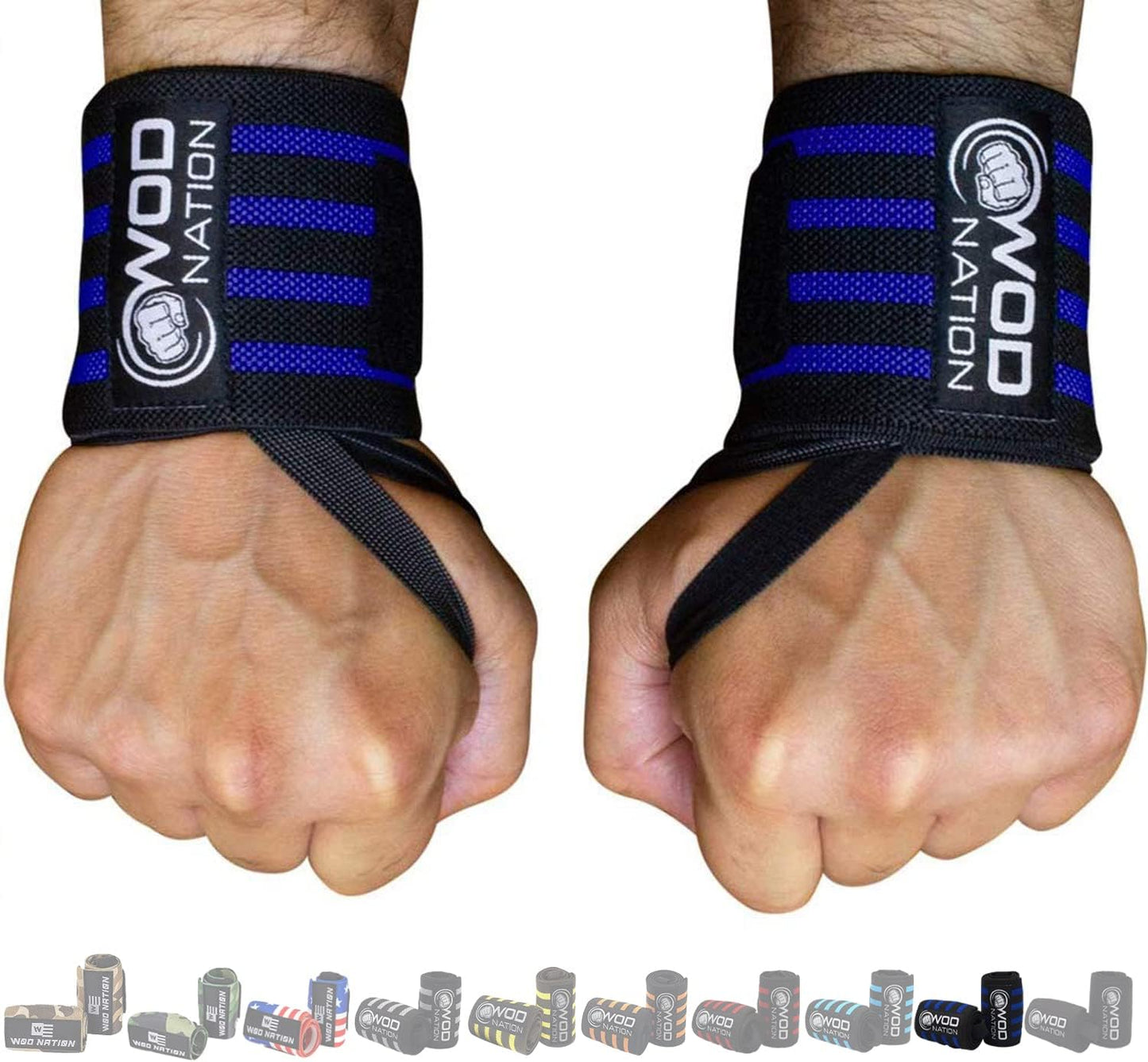 WOD Nation Wrist Wraps for Weightlifting & Strength Training – Professional Gym Straps w/Thumb Loop for Men & Women