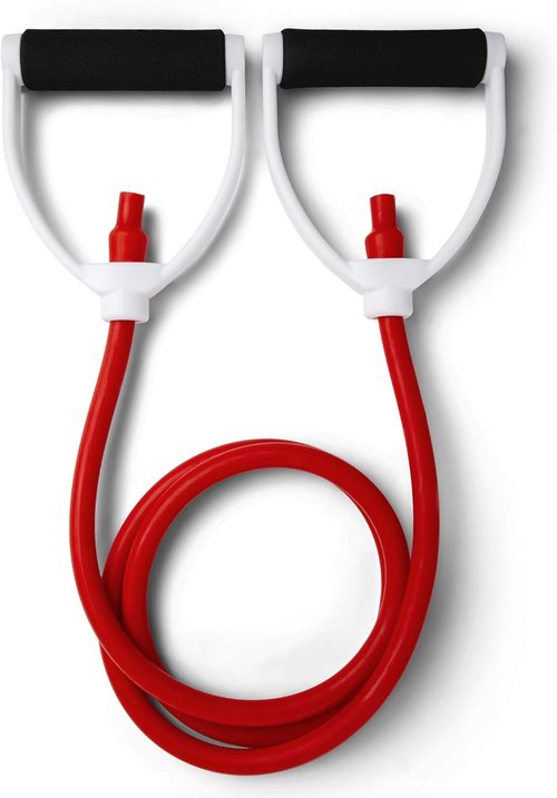 Champion Sports Resistance Tube Bands for Men and Women, Durable Stretch Fitness Band for Strength Training, Stretching, Rehabilitation - Premium Home Workout Equipment - 60 Lbs Resistance Tubing-Red