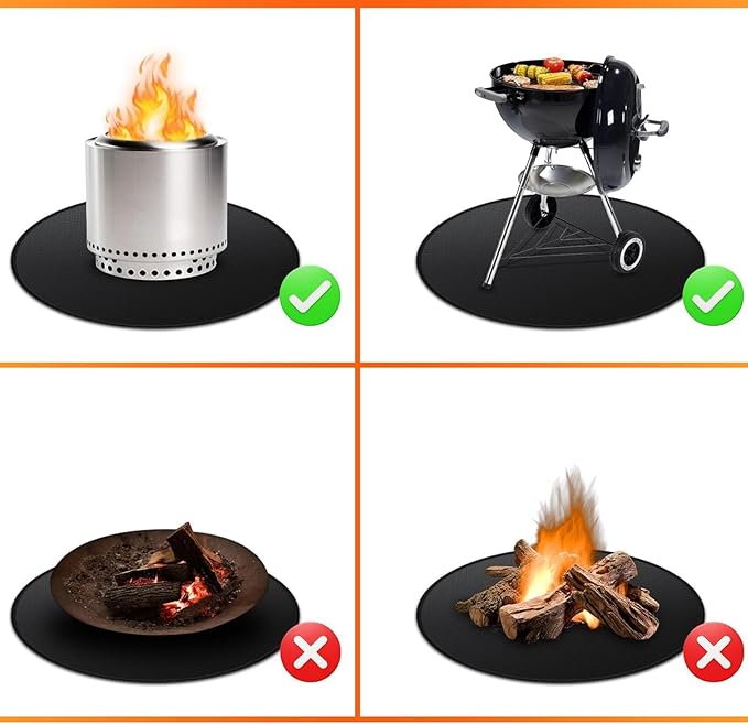 36" Round Fire Pit Mat for Solo Stove Bonfire/Under Grill Mat for Outdoor Grill Fireproof Waterproof Oil-Proof, 4 Layers Fireplace Mat BBQ Mat Portable Solo Stove Mat for Deck Patio Grass Smoker