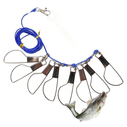 QUANFULTEC Fish Stringer，Fishing Stringer Set, 6.5ft Fish Holder Rope with 8 Rotating Snap Locks and Ground Anchor, Heavy Duty Fish Lock for Trout, Perch, Bass, Saltwater or Freshwater Use
